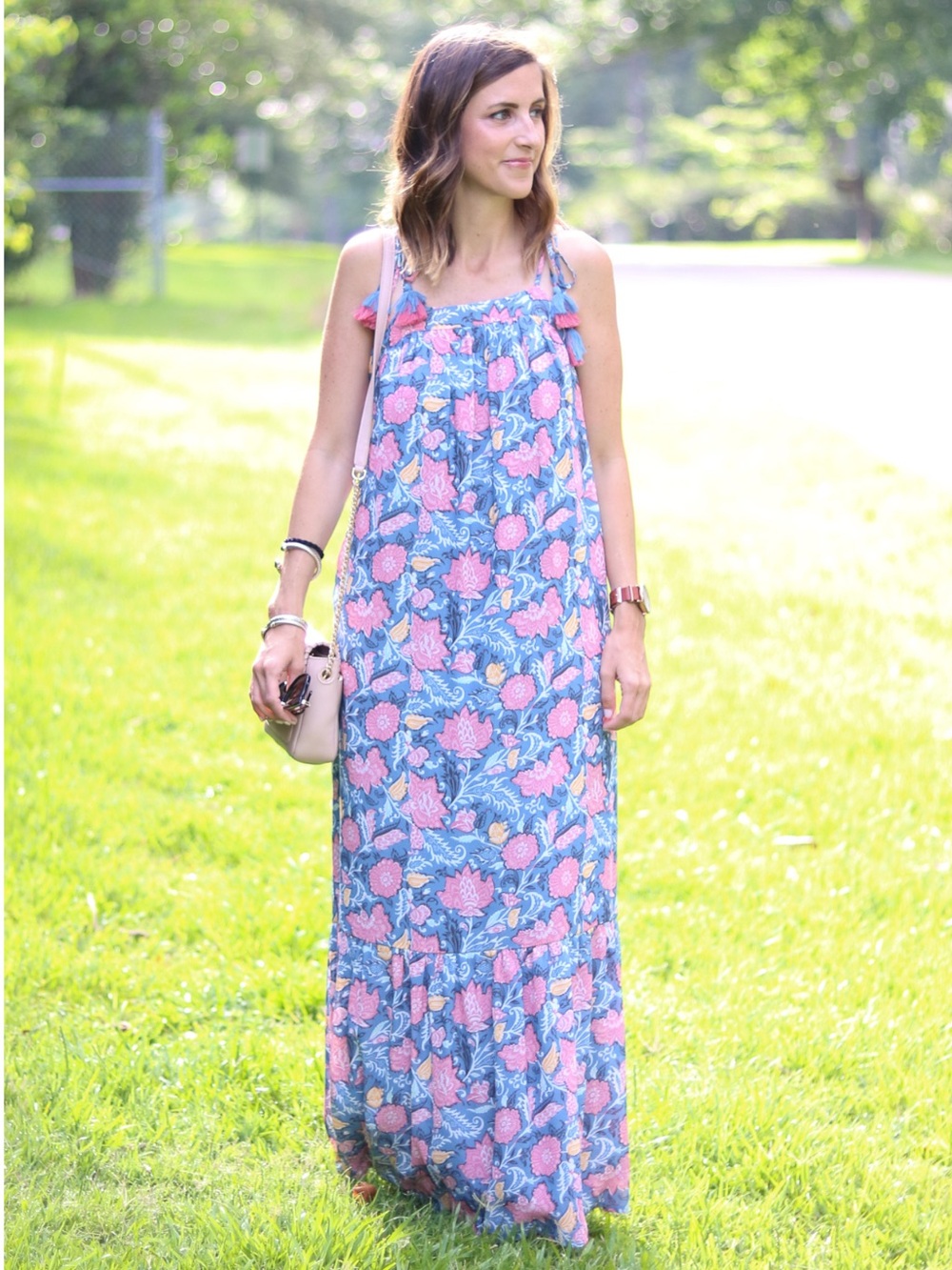 LOFT Floral Maxi Dress with Tassel Ties Accents